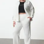 Trendyol Curve Ecru Stand Collar Oversize Fit Stripe Detailed Polar Fleece Knitted Plus Size Tracksuit