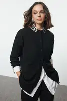 Trendyol Black Accessory Detailed Knitwear Cardigan
