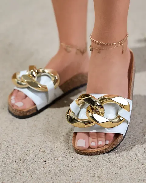 Resti Women's white slippers with decoration at Fixci- Footwear