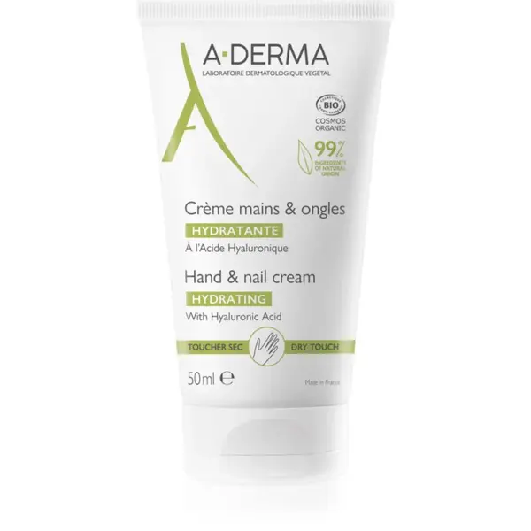 A-Derma Essentials Hand & Nail Cream hydratačný krém na ruky a nechty s kyselinou hyalurónovou 50 ml