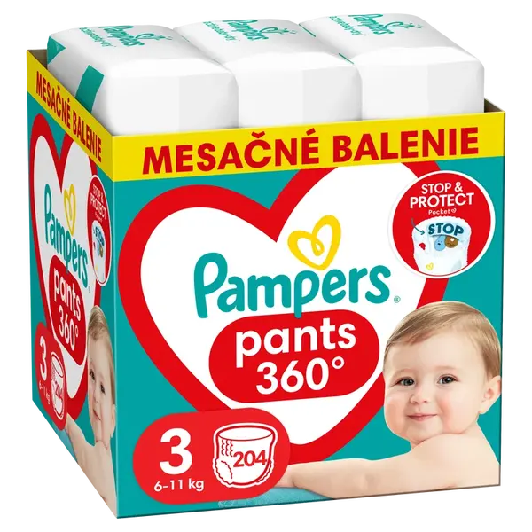 PAMPERS Pants Nohavičky plienkové jednorázové 3 (6-11 kg) - mesačná zásoba 204 ks