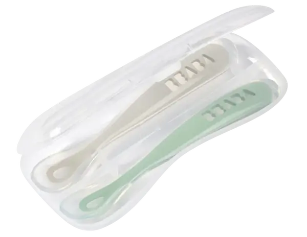 BEABA Prvá lyžička silikónová s puzdrom Grey 2 ks