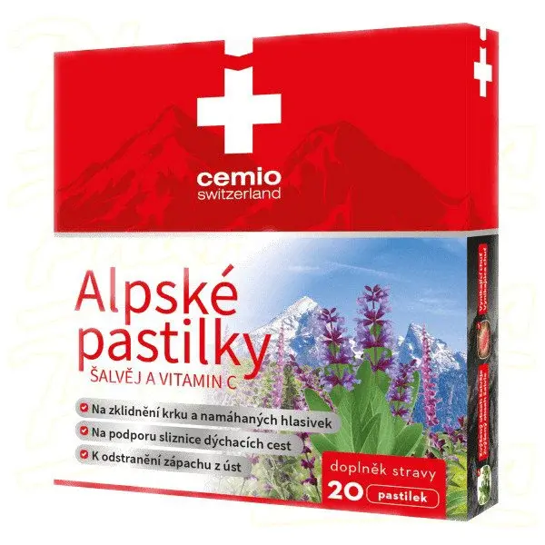CEMIO Alpské pastilky Šalvia a vitamín C 20 pastiliek