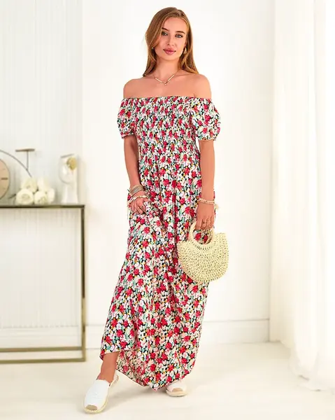 Resti Red and black women's maxi dress with floral print - Clothing