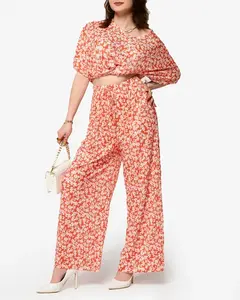 Resti Orange women's pleated set with black flowers - Clothing