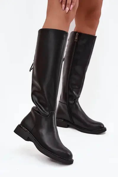 Zateplené dámské kozačky z pravé kůže na nízkém podpatku Vinceza