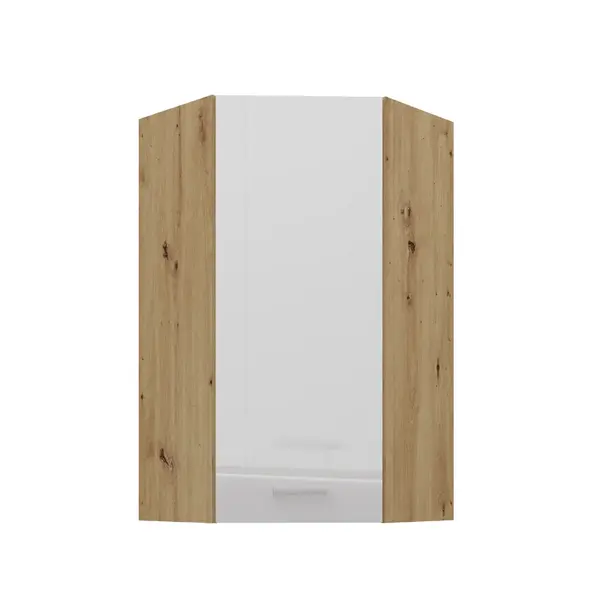 Horní rohová skříňka Artisan 60x60 GN-108 1F (45°) Barva korpusu: Dub artisan, Barva dvířek: Bílý lesk