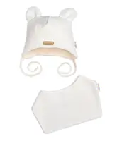 Baby Nellys Pletená čepice s šátkem 2v1, Teddy Hand made - kokosové bílá, 80/86