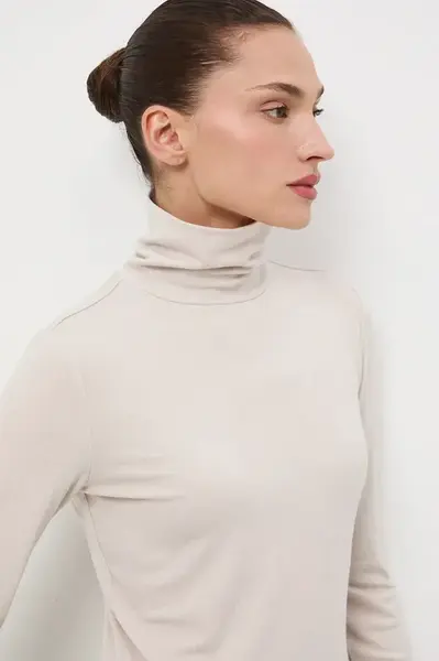 Tričko s dlouhým rukávem s vlnou Medicine béžová barva, s golfem