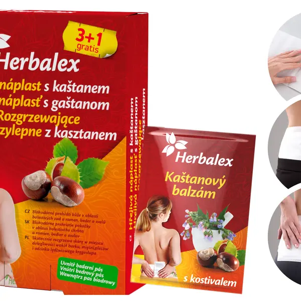 Herbalex Hřejivá náplast s kaštanem 3+1 ks + bederní pás