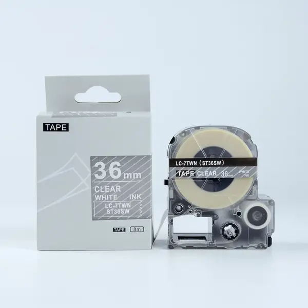 Epson LK-7TWN, ST36SW, 36mm x 9m, bílý tisk / průhledný podklad, kompatibilní páska
