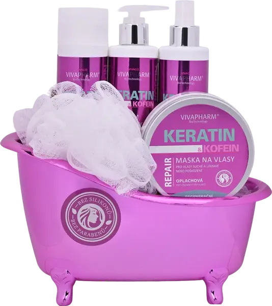 VIVACO Dárkové balení Keratin šampon + vlasová voda + balzám na vlasy + vlasová maska + dárek