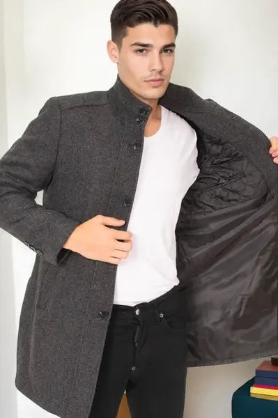 PLT9386 DEWBERRY MEN'S COAT-DIAGONAL BLACK-ANTHRACITE