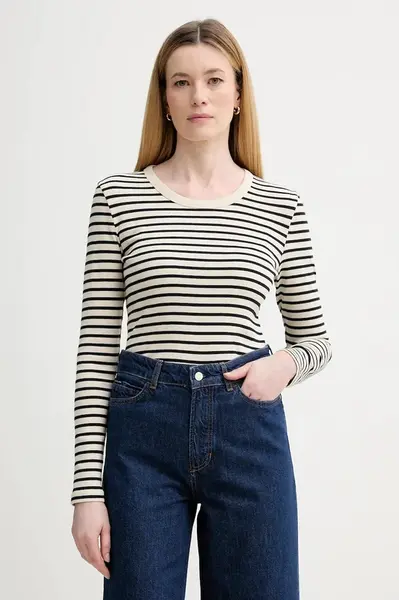 Bavlněné tričko s dlouhým rukávem Marc O'Polo béžová barva, 600207452011