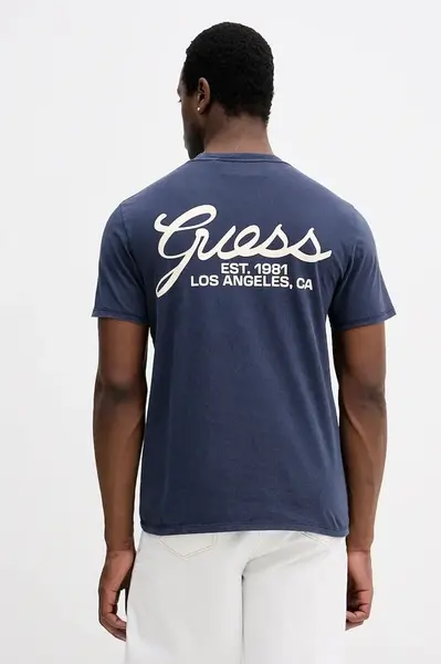 Bavlněné tričko Guess pánské, tmavomodrá barva, s potiskem, M5BI70 I3Z14