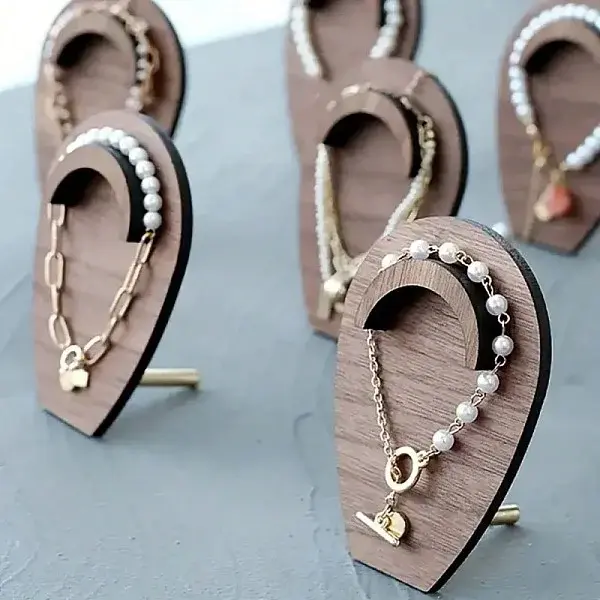 Teardrop Shape Wood Slant Back Single Bracelet Display Stands
