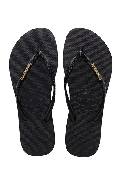 Žabky Havaianas SLIM LOGO dámské, černá barva, na plochém podpatku, 4119875.1924