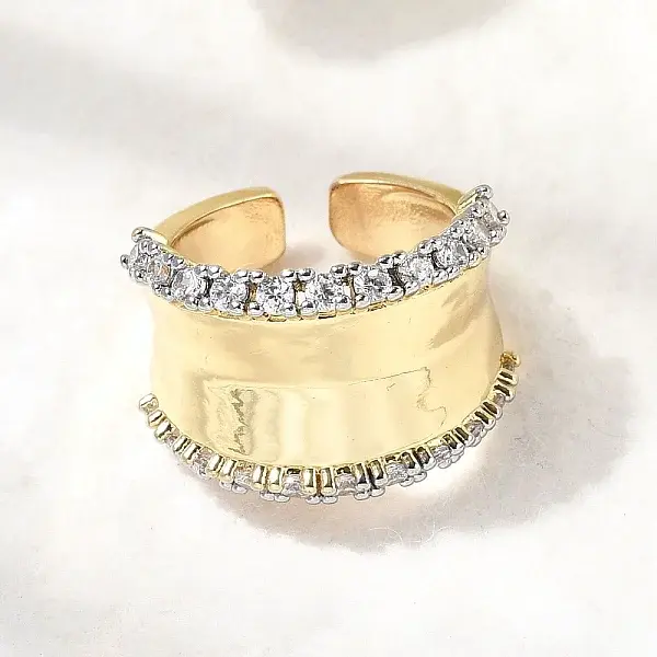 Brass Micro Pave Clear Cubic Zirconia Cuff Rings