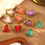 304 Stainless Steel Enamel Heart Stud Earrings