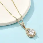 Brass Micro Pave Clear Cubic Zirconia Teardrop Pendant Neckalces for Women