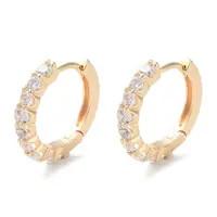 Brass Micro Pave Clear Cubic Zirconia Hoop Earrings