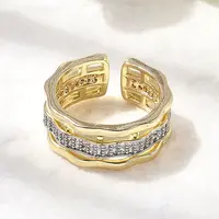 Brass Micro Pave Clear Cubic Zirconia Cuff Rings