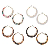 4 Pairs 4 Colors Cellulose Acetate(Resin) Hoop Earrings with Alloy Pins