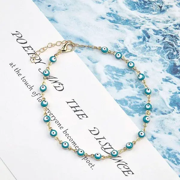 Christmas Brass Evil Eye Enamel Link Chain Anklets for Women