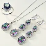 Oval Alloy Colorful Cubic Zirconia Pendant Necklaces & Hoop Earrings & Rings Sets