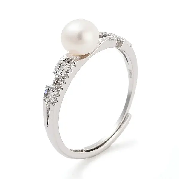 Round Natural Pearl & Cubic Zirconia Finger Rings