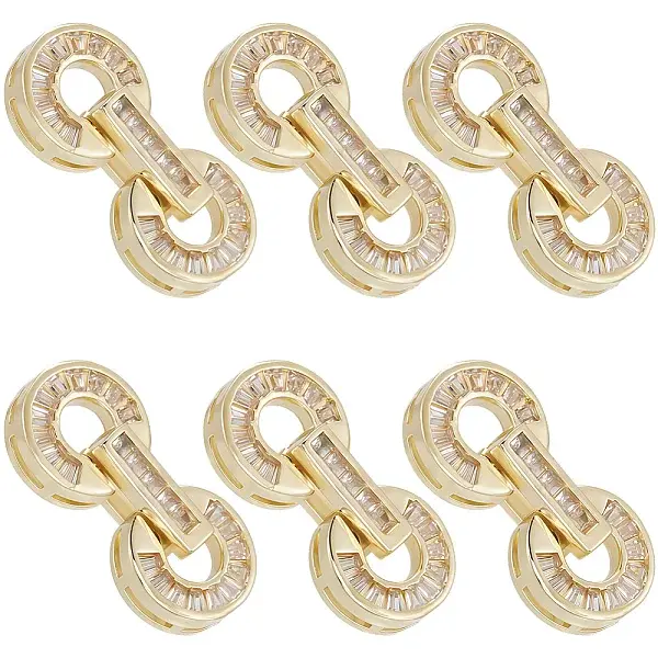 6 Sets Brass Pave Clear Cubic Zirconia Fold Over Clasps