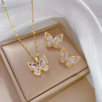 Brass Micro Pave Cubic Zirconia Pendant Necklace & Stud Earrings