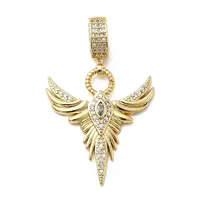 Brass Micro Pave Clear Cubic Zirconia Angel Wing Pendants