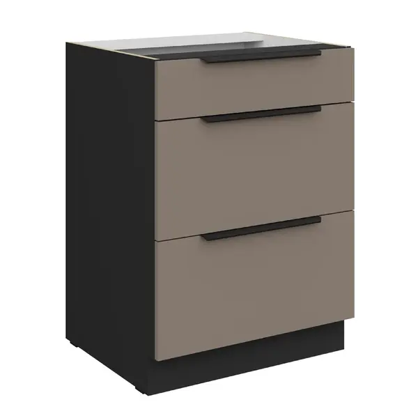 Spodní skříňka Aria 60 D 3S BB - Premium Box Barva korpusu: Černá, Barva dvířek: TA - Sandgrau AFM