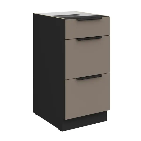 Spodní skříňka Aria 40 D 3S BB - Premium Box Barva korpusu: Černá, Barva dvířek: TA - Sandgrau AFM