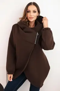 Kesi Włoski Dámská mikina s kapucí a asymetrickým zipem hnědá