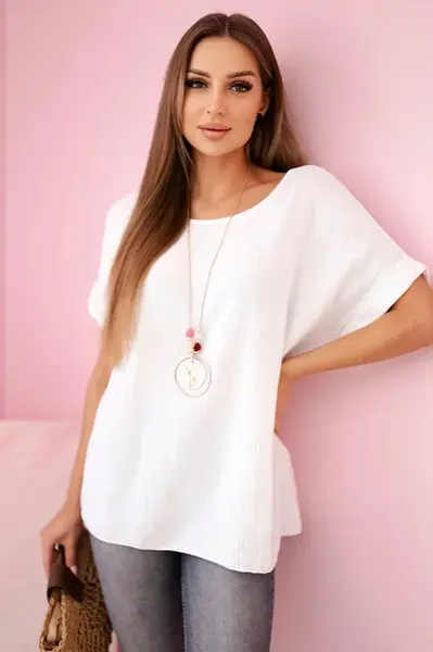 Kesi Włoski Mušelínová blúzka s náhrdelníkom biely