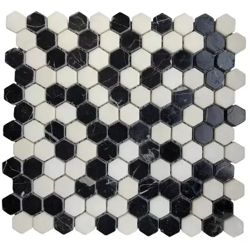 Kamenná mozaika Premium Mosaic Stone černobílá 28x30 cm mat STMOSHEXW