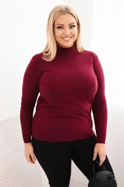 Kesi Włoski Dámsky sveter Plus Size z viskózy s golierom bordový