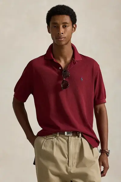Bavlněné polo tričko Polo Ralph Lauren pánské, vínová barva, 710A12934