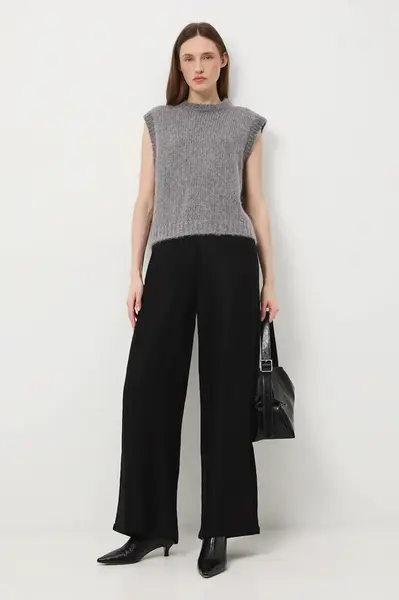 Kalhoty Medicine dámské, černá barva, široké, medium waist