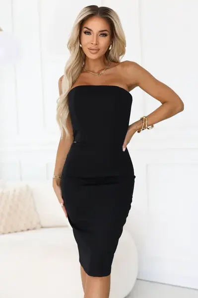 642-1 Off-the-shoulder corset midi pencil dress - black
