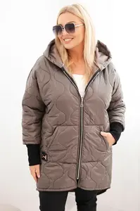 Kesi Włoski Dámská bunda Plus Size prošívaná s kapucí fango