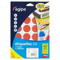 5 x Samolepicí, značkovací kolečka Ø 30mm, červená, 24ks na archu