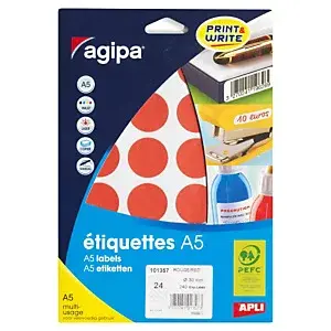 5 x Samolepicí, značkovací kolečka Ø 30mm, červená, 24ks na archu