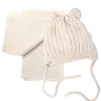 Baby Nellys Zimní čepice na zavazování s bambulky + šál, béžová