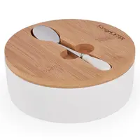 Cukřenka s bambus pokličkou 14.5x5cm bílá+ lžička