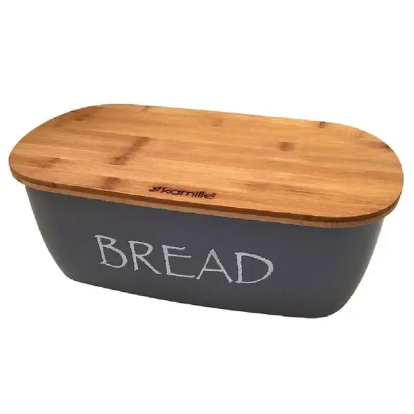 Chlebník 36x20,5x13,5 cm  s bambusovým krytom, sivá