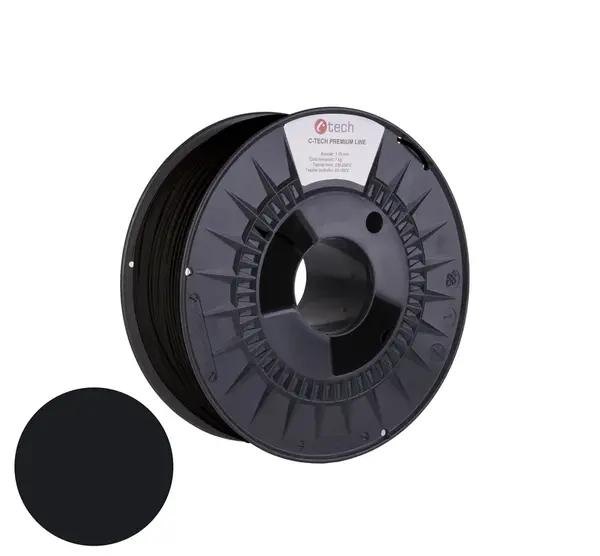 C-Tech 3DF-P-PA61.75-9017 3D filament, PREMIUM LINE, PA6, RAL9017 1,75mm, 1000g, Dopravní černý (Traffic black)