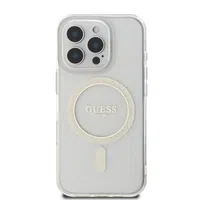 Zadní kryt Guess IML Glitter Ring MagSafe pro Apple iPhone 16 Pro, transparentní